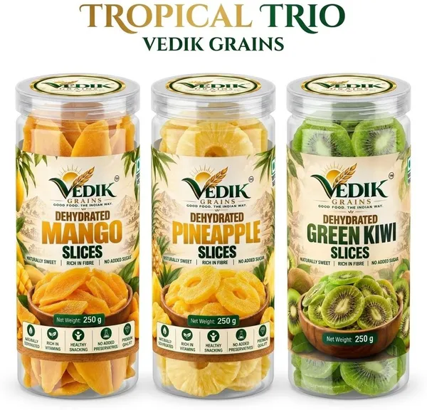 Vedik_Grains_Dried_Fruit_Mix_-_Mango_Pineapple_Kiwi,_Freeze_Dried_Fruits,_Tropical_Snack_Assorted_Fruit_(3_x_250_g)