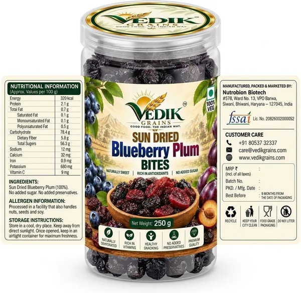 Vedik_Grains_Blueberry_Plum_-_Dried_Fruits,_Freeze_Dried_Fruit_Snack,_Natural_Plum_Treat_Plums_(1_x_250_g)