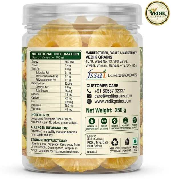 Vedik_Grains_Pineapple_Fruit_Chips_-_Freeze_Dried_Fruits,_Sweet_Tangy_Dried_Fruit_Snack_Pineapple_(1_x_250_g)