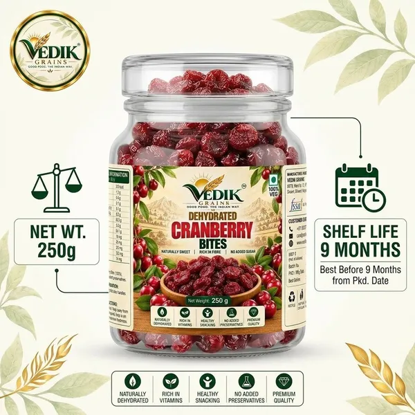 Vedik_Grains_Dry_CranBerries_Snack_-_Freeze_Dried_Cranberries,_Dried_Fruits_Mix,_Fruit_Bites_Cranberries_(1_x_250_g)
