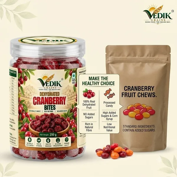 Vedik_Grains_Dry_CranBerries_Snack_-_Freeze_Dried_Cranberries,_Dried_Fruits_Mix,_Fruit_Bites_Cranberries_(1_x_250_g)