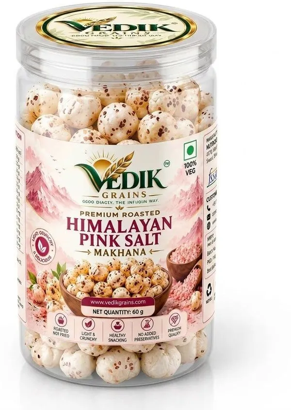 Vedik_Grains_Roasted_Pink_Salt_Makhana|Himalayan_Salt_Fox_Nuts|60g_Roasted_Makhana_(60_g)