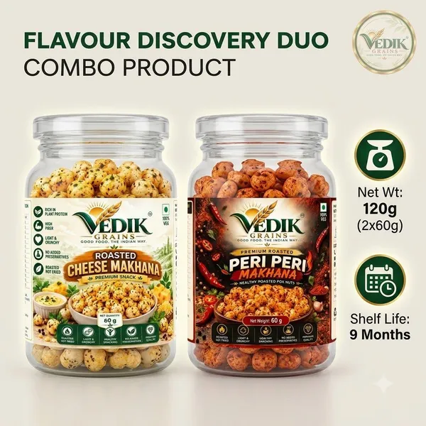 Vedik_Grains_Roasted_Makhana_Combo|Cheese_&_Peri_Peri_Fox_Nuts|120g_Roasted_Makhana_(2_x_60_g)