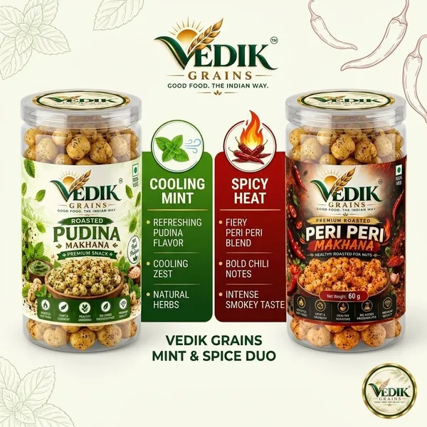 Vedik_Grains_Roasted_Makhana_Combo|Pudina_&_Peri_Peri_Fox_Nuts|120g_Roasted_Makhana_(2_x_60_g)