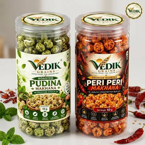 Vedik_Grains_Roasted_Makhana_Combo|Pudina_&_Peri_Peri_Fox_Nuts|120g_Roasted_Makhana_(2_x_60_g)