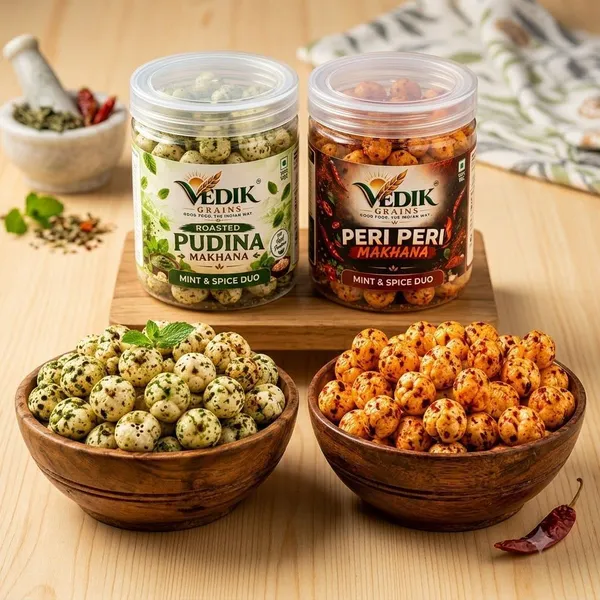 Vedik_Grains_Roasted_Makhana_Combo|Pudina_&_Peri_Peri_Fox_Nuts|120g_Roasted_Makhana_(2_x_60_g)