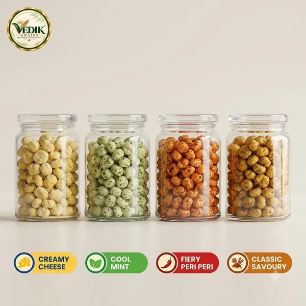 Vedik_Grains_Roasted_Makhana_Combo|Cheese|Pudina|Peri_Peri_&_Salted|240g_Roasted_Makhana_(4_x_60_g)