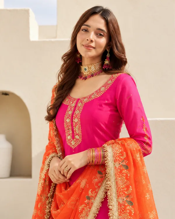 Rani_Pink_Tangerine_Mirror_Work_Flared_Dhoti_Skirt_Set