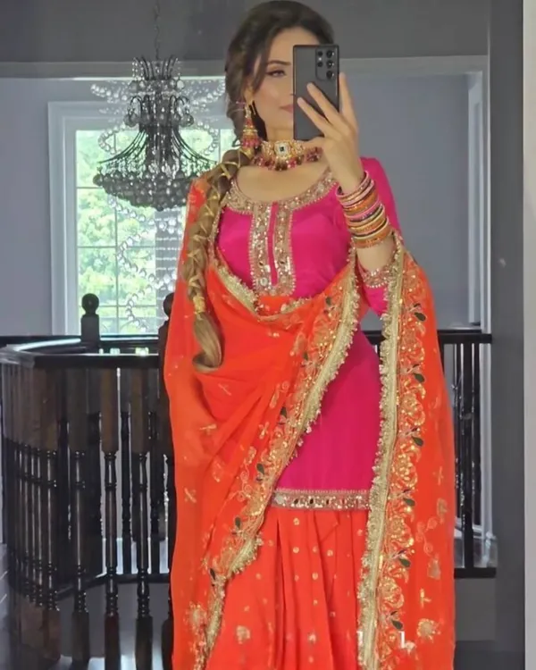 Rani_Pink_Tangerine_Mirror_Work_Flared_Dhoti_Skirt_Set