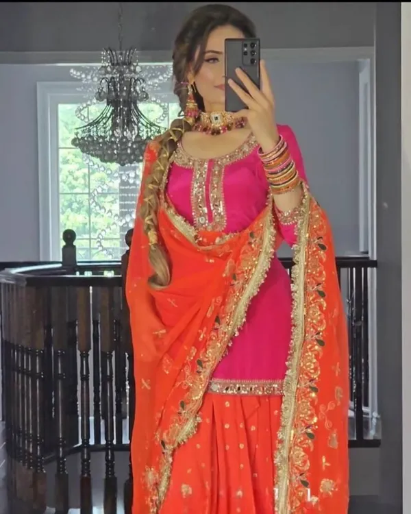 Rani_Pink_Tangerine_Mirror_Work_Flared_Dhoti_Skirt_Set