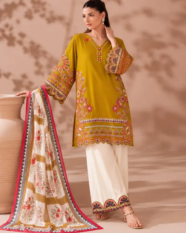Olive_Gold_Embroidered_Kurta_With_Scalloped_Palazzo_Set