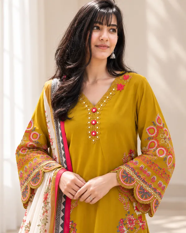 Olive_Gold_Embroidered_Kurta_With_Scalloped_Palazzo_Set