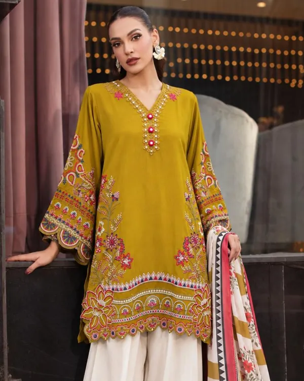 Olive_Gold_Embroidered_Kurta_With_Scalloped_Palazzo_Set