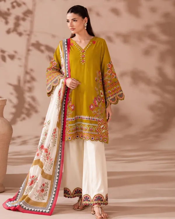 Olive_Gold_Embroidered_Kurta_With_Scalloped_Palazzo_Set