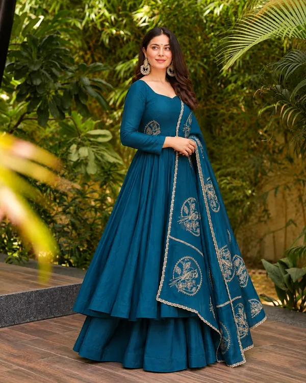 Teal_Blue_Vichitra_Silk_Flared_Anarkali_Suit