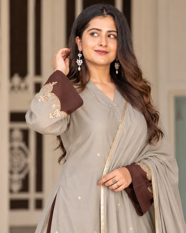 Sage_Grey_Mocha_Roman_Silk_Flared_Kaftan_Palazzo_Set