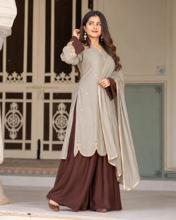 Sage_Grey_Mocha_Roman_Silk_Flared_Kaftan_Palazzo_Set