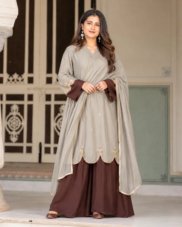 Sage_Grey_Mocha_Roman_Silk_Flared_Kaftan_Palazzo_Set