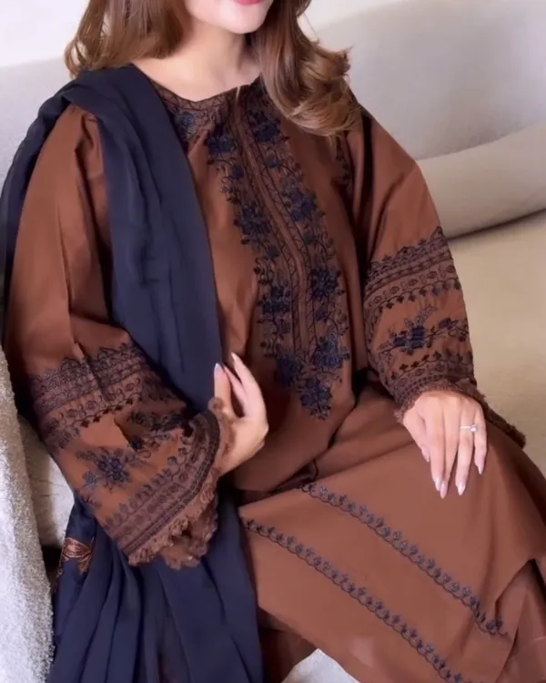 Mocha_Brown_Embroidered_Roman_Silk_Kurta_With_Bell_Sleeves