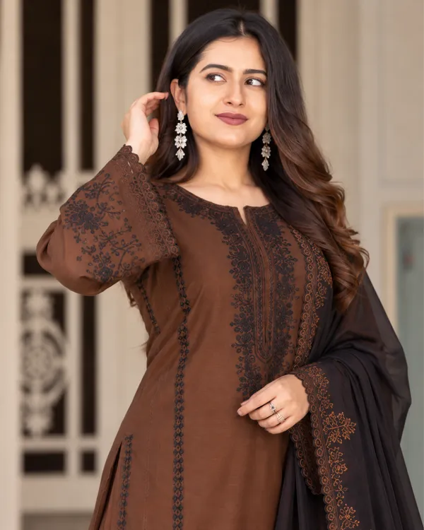 Mocha_Brown_Embroidered_Roman_Silk_Kurta_With_Bell_Sleeves