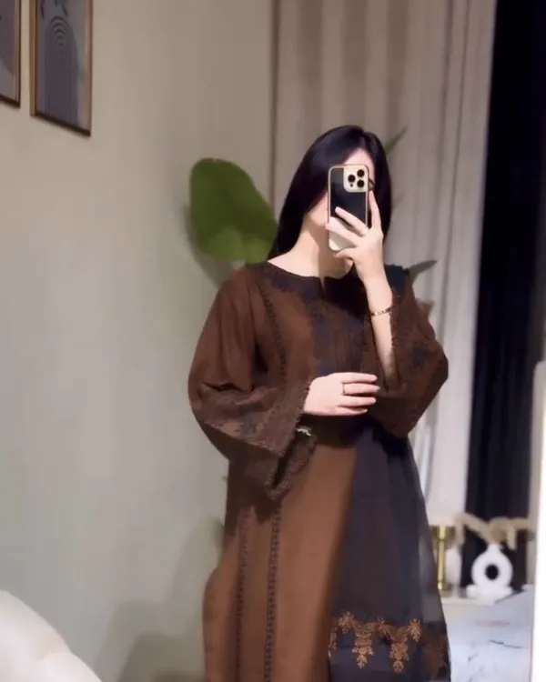 Mocha_Brown_Embroidered_Roman_Silk_Kurta_With_Bell_Sleeves
