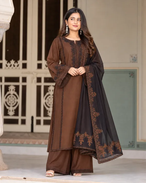 Mocha_Brown_Embroidered_Roman_Silk_Kurta_With_Bell_Sleeves