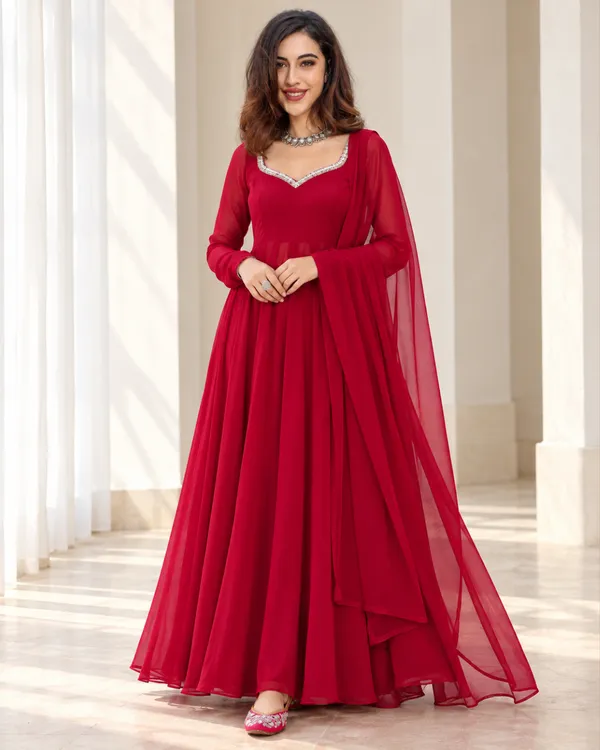 Ruby_Crimson_Georgette_Sweetheart_Flared_Gown_Set