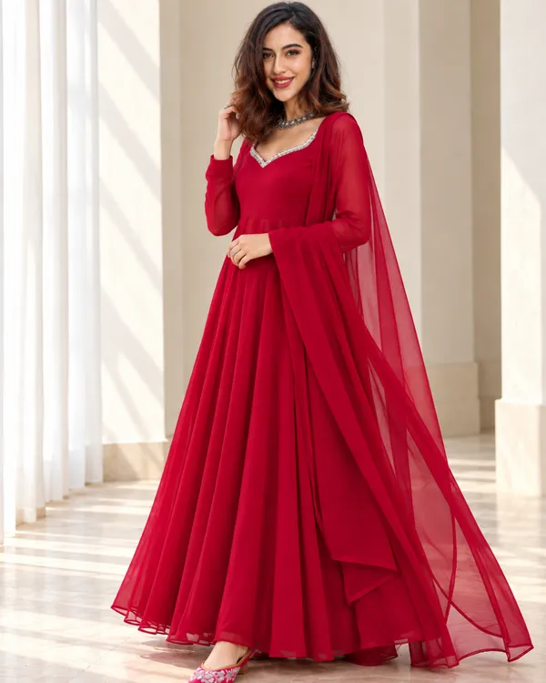 Ruby_Crimson_Georgette_Sweetheart_Flared_Gown_Set