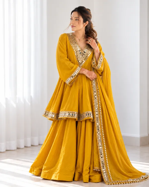 Haldi_Mustard_Real_Mirror_Work_Pure_Chinon_Silk_Sharara_Set