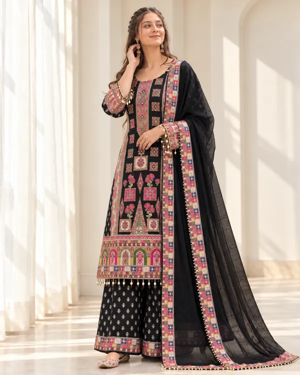 Onyx_Black_Digital_Print_Chinon_Silk_Kurta_Palazzo_Set