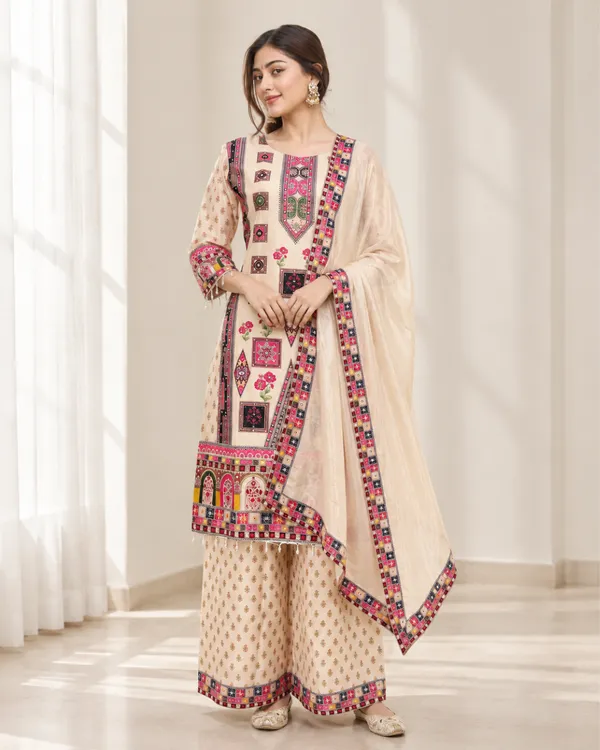 Beige_Ivory_Digital_Print_Chinon_Silk_Kurta_Palazzo_Set