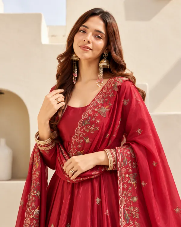 Ruby_Red_Floral_Motif_Embroidered_French_Crepe_Anarkali_Set
