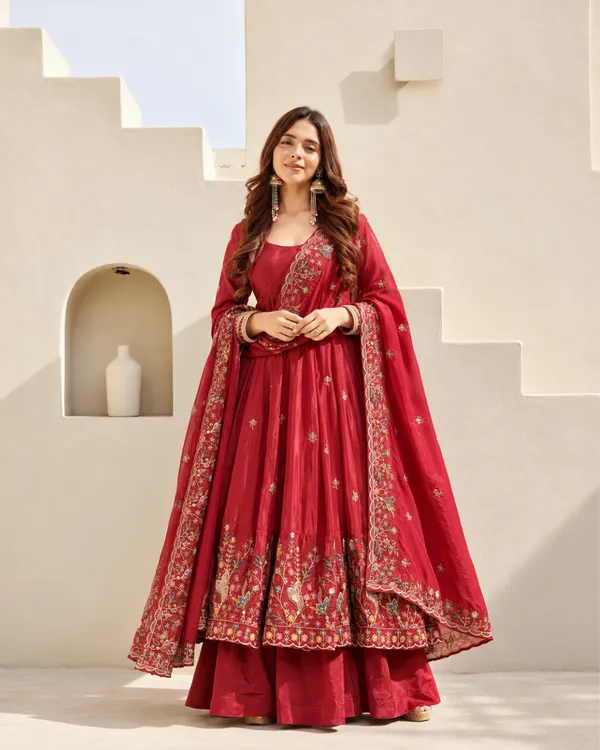 Ruby_Red_Floral_Motif_Embroidered_French_Crepe_Anarkali_Set