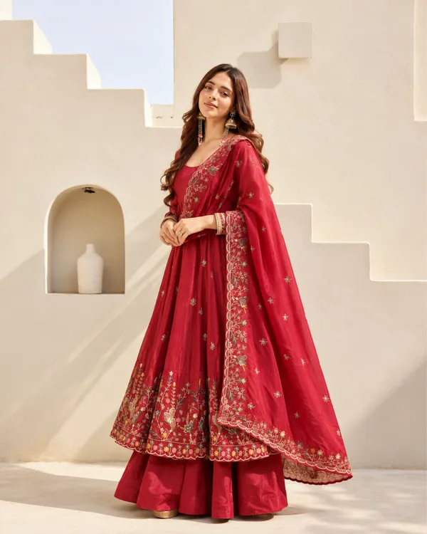 Ruby_Red_Floral_Motif_Embroidered_French_Crepe_Anarkali_Set