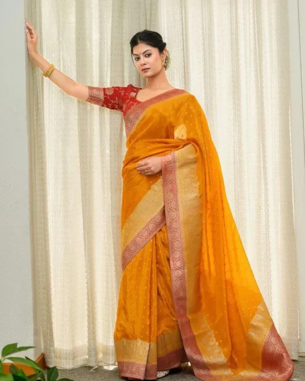 Mustard_Coral_Lichi_Silk_Saree_Default_Title