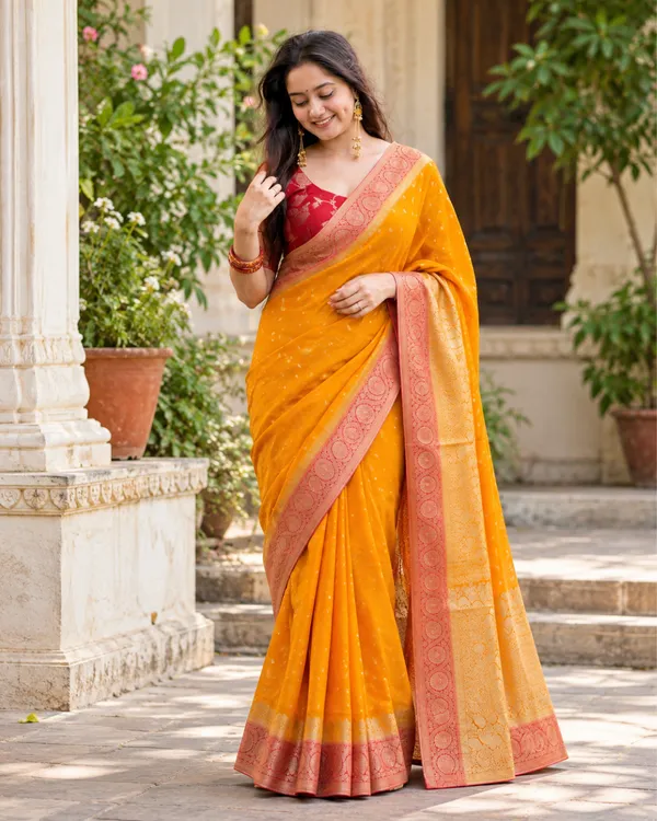 Mustard_Coral_Lichi_Silk_Saree_Default_Title