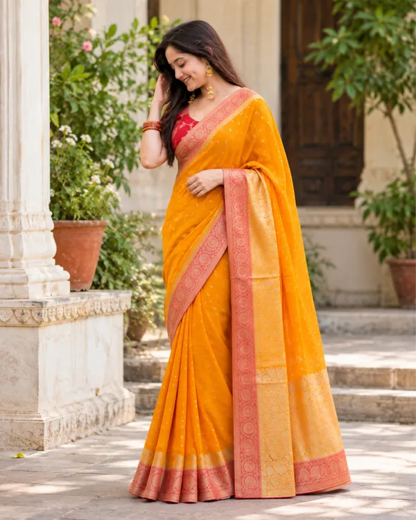 Mustard_Coral_Lichi_Silk_Saree_Default_Title