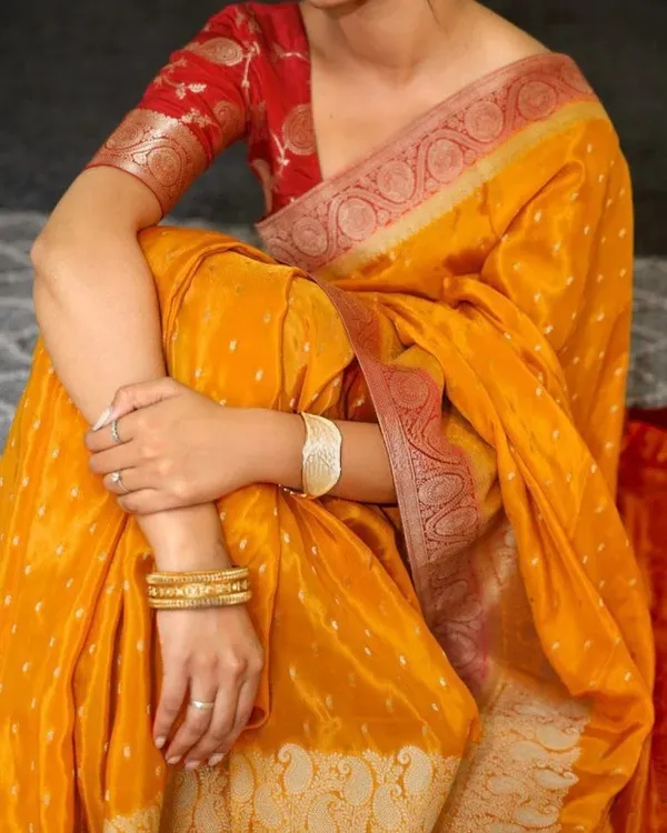 Mustard_Coral_Lichi_Silk_Saree_Default_Title