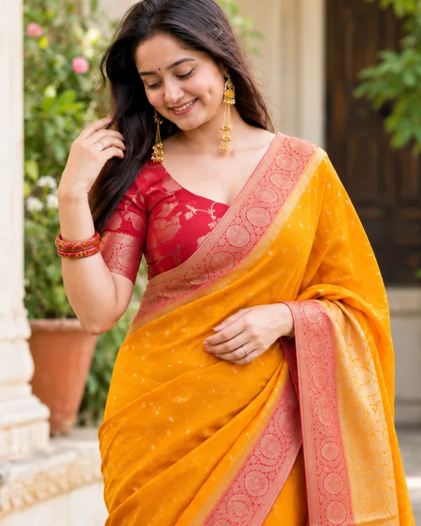 Mustard_Coral_Lichi_Silk_Saree_Default_Title
