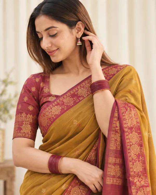 Mustard_Maroon_Lichi_Silk_Saree_Default_Title
