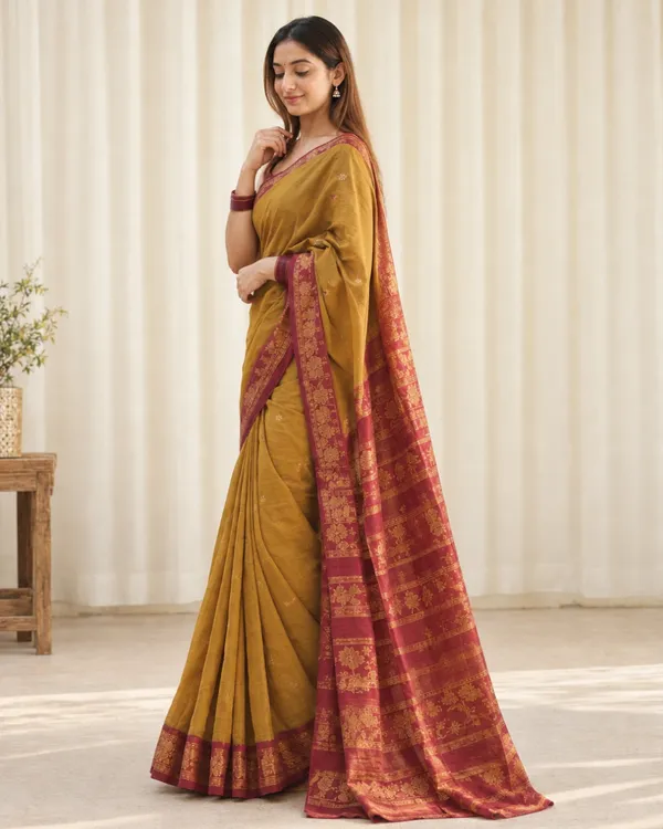 Mustard_Maroon_Lichi_Silk_Saree_Default_Title