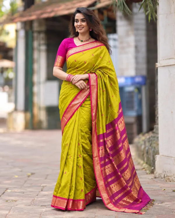 Lime_Rani_Pink_Lichi_Silk_Saree_Default_Title
