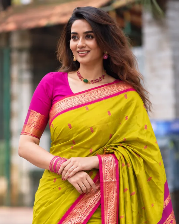 Lime_Rani_Pink_Lichi_Silk_Saree_Default_Title