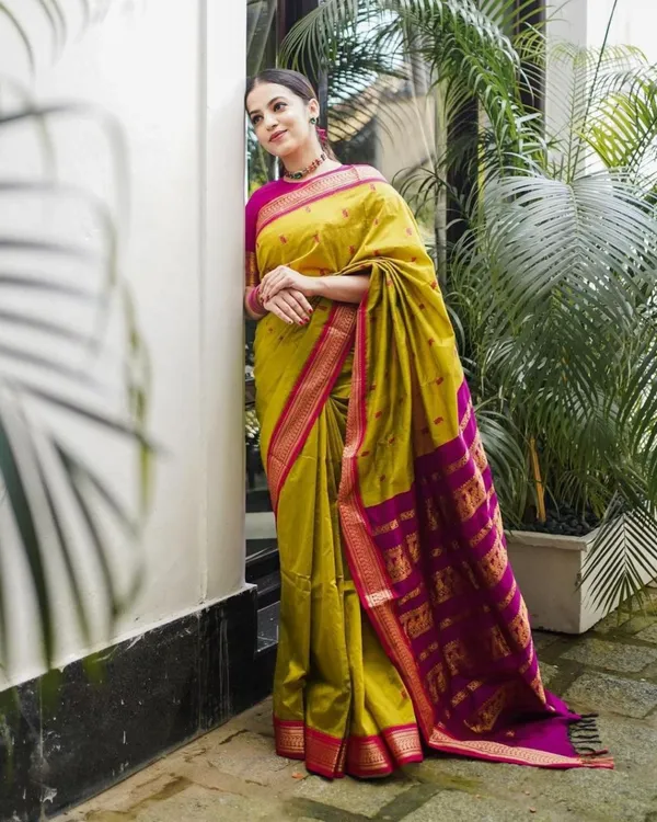 Lime_Rani_Pink_Lichi_Silk_Saree_Default_Title