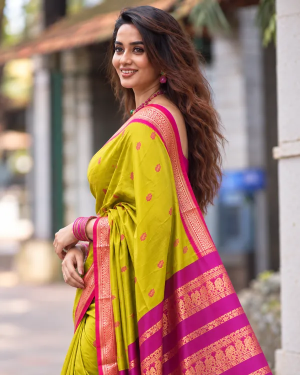 Lime_Rani_Pink_Lichi_Silk_Saree_Default_Title