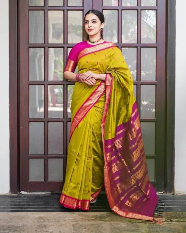 Lime_Rani_Pink_Lichi_Silk_Saree_Default_Title