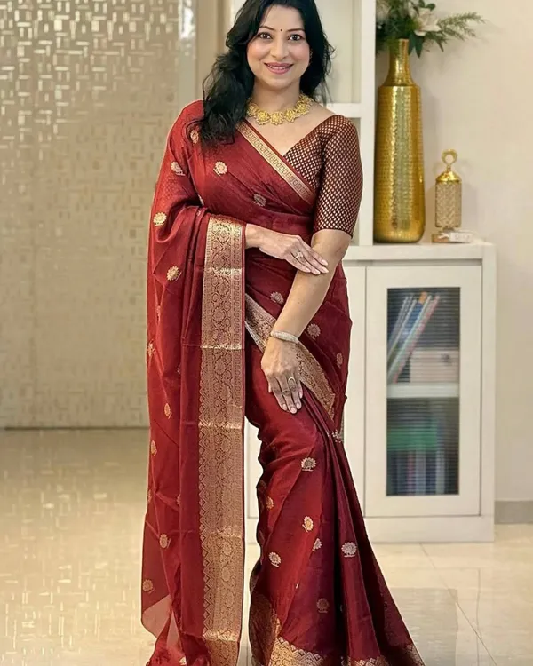 Wine_Floral_Banarasi_Silk_Saree_Default_Title