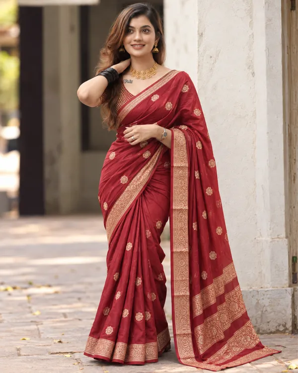 Wine_Floral_Banarasi_Silk_Saree_Default_Title