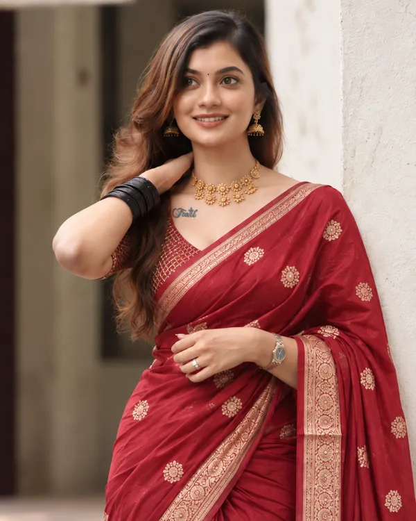 Wine_Floral_Banarasi_Silk_Saree_Default_Title
