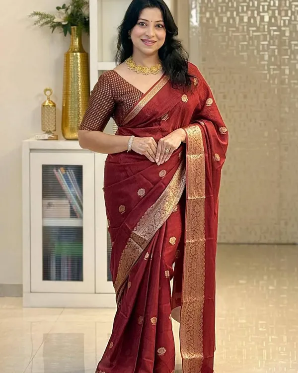 Wine_Floral_Banarasi_Silk_Saree_Default_Title